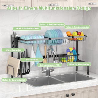 Costway Διπλό Στεγνωτήριο Πιάτων για Νεροχύτη με Ρυθμιζόμενο Πλάτος...