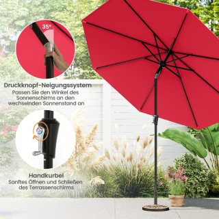 Costway Κόκκινη Ομπρέλα Κήπου Ø270 cm με Μανιβέλα και Ρυθμιζόμενο Ά...