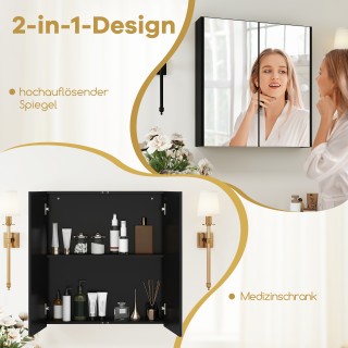 Costway Μαύρο Ντουλάπι Μπάνιου με Καθρέφτη 62 x 65 εκ. με 2 Καθρεπτ...