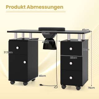 Costway Μαύρο Τραπέζι Μανικιούρ με Ηλεκτρική Απορρόφηση Σκόνης & Στ...