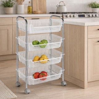 BAKAJI Καρότσι Αποθήκευσης Φρούτων με 4 Καλάθια από Πλαστικό και Με...