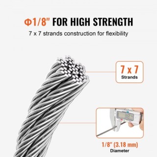 VEVOR  Καλώδιο Ανοξείδωτο T316 1/8 7x7 1000 ft για Κάγκελα BXGGSSBX...