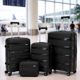 PROVITERA Σετ 4 Σκληρές Βαλίτσες και Νεσεσέρ Ταξιδιού Μαύρο με Τηλε...