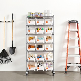 VEVOR 7-Επίπεδη Ράφι Αποθήκευσης με Ρόδες και 18 Κάδους Οργανωτές K...