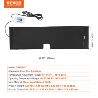 VEVOR Θερμαντήρας Μεταλλικού Δοχείου 5 Γαλ 250W με Θερμοστάτη  TJRT...