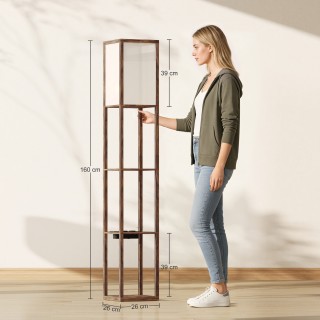 HOMCOM Λάμπα Δαπέδου με Ράφια, Ρυθμιζόμενο Φωτισμό, Διακόπτη Ποδιού...