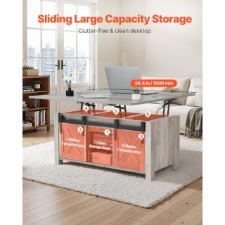 VEVOR Τραπεζάκι Σαλονιού Ρουστίκ με Κρυφή Αποθήκη, Δρυς KFZ394INCHZ...