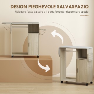 HOMCOM Φορητή Σιδερώστρα με Επιφάνεια Εφέ Λινό, 3 Κυβικά Ράφια και ...