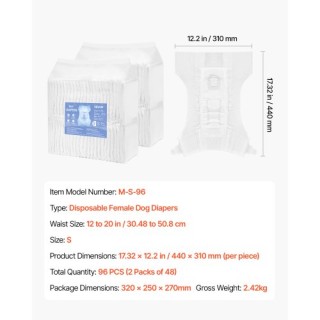 VEVOR Σούπερ Απορροφητικές Πάνας Μίας Χρήσης για Θηλυκά Σκυλιά, Μέγ...