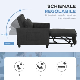 HOMCOM  Πολυθρόνα Κρεβάτι Ανακλινόμενη με Πλαϊνές Τσέπες, από Ύφασμ...