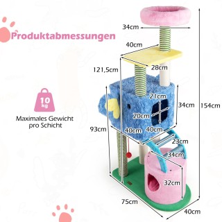 Costway Πολυεπίπεδος Πύργος Γάτας με Σπήλαια και Μαλακό Κρεβάτι PV1...