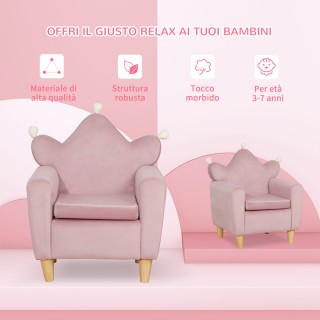 HOMCOM Καρέκλα για Παιδιά από Ύφασμα με Αίσθηση Βελούδου Ροζ με Πλά...