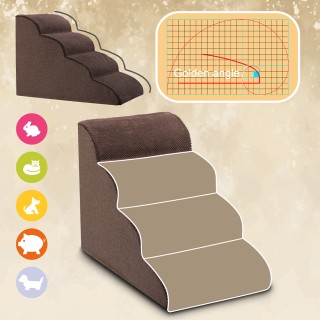 BAKAJI  Καφέ Σκάλα για Κατοικίδια με 4 Σκαλοπάτια για Γάτες και Σκύ...