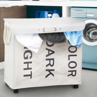 BAKAJI  Καλάθι Απλύτων 3 Θέσεων Πτυσσόμενο Υφασμάτινο με Ρόδες Κρεμ...