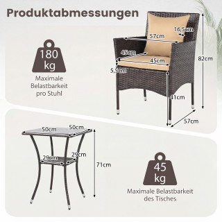 Costway Σετ Επίπλων Κήπου 3 Τεμαχίων με 2 Καρέκλες Ρατάν, Τραπέζι μ...