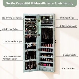 Costway Κοσμηματοθήκη με LED Φωτισμό και Καθρέφτη, Κλειδωμένος Vint...