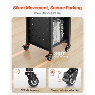 VEVOR Βιβλιοθήκη με Ρόδες 3 Επιπέδων Μαύρη LXTSGTCHS200UNMD3001V0