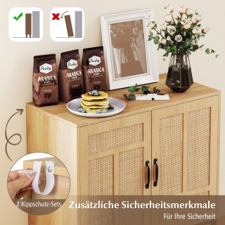 Φυσικός Μπουφές Boho  με Ραττάν, Ρυθμιζόμενο Ράφι και 2 Πόρτες 80 x...