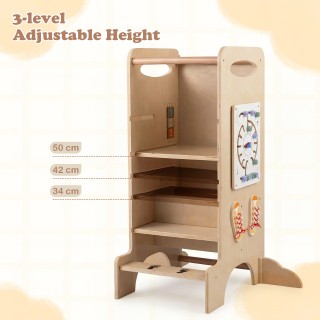 Costway 4 σε 1 Πύργος Μάθησης από Ξύλο Οξιάς Montessori Σκαμνί με 3...