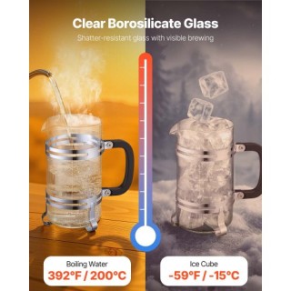 VEVOR Γαλλική Καφετιέρα 1L από Βοριοπυριτικό Γυαλί Ασημί BLKFYHBLYS...