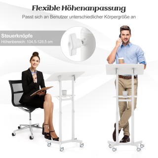 Costway  Κινητό Αναλόγιο & Ρυθμιζόμενο Τρόλεϊ Λάπτοπ με Κλίση, Λευκ...