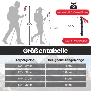 Costway Πτυσσόμενα Μπατόν Πεζοπορίας με Γρήγορη Απελευθέρωση για Ύψ...