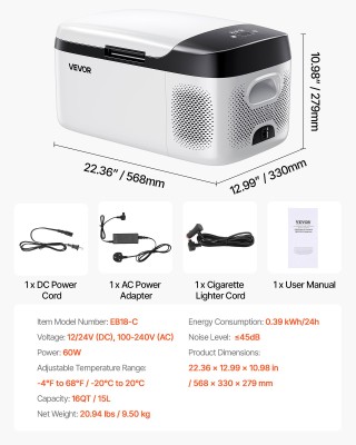 VEVOR Φορητό Ψυγείο Αυτοκινήτου με Συμπιεστή και Έλεγχο μέσω Εφαρμο...