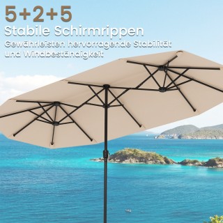 Costway Διπλή Ομπρέλα με Μανιβέλα & UV Προστασία, Μπεζ NP12227BE Costway Διπλή Ομπρέλα με Μανιβέλα & UV Προστασία, Μπεζ NP12227BE