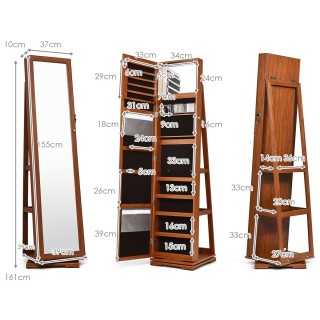 Costway  Περιστρεφόμενη Ντουλάπα Κοσμημάτων με Καθρέφτη και Κλειδαρ...