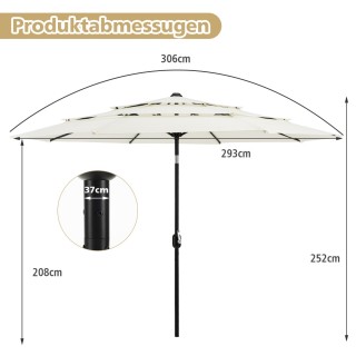 Costway Τριώροφος Διπλός Αεριζόμενος Εξωτερικός Ομπρέλα 306 x 252 c...