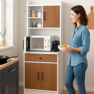 BAKAJI Πολυχρηστικό Λευκό & Δρύινο Ντουλάπι Κουζίνας Εξοικονόμησης ...