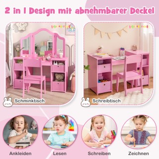 Costway Ροζ Παιδική Τουαλέτα Μακιγιάζ με Αποσπώμενο Καθρέφτη & Αποθ...
