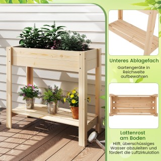 Costway Υπερυψωμένο Ξύλινο Παρτέρι με Ράφι & Αποστράγγιση, Διαστάσ... Costway Υπερυψωμένο Ξύλινο Παρτέρι με Ράφι & Αποστράγγιση, Διαστάσ...