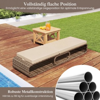 Costway Ξαπλώστρα μπαλκονιού από ρατάν με μαξιλάρι και ρυθμιζόμενη ...