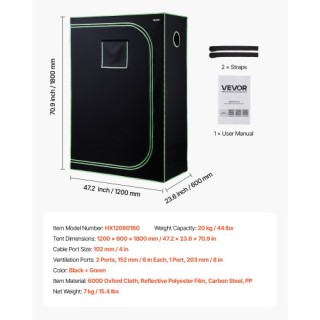 VEVOR Εσωτερική Σκηνή Καλλιέργειας, 120 x 60 x 180 cm, Υψηλής Ανακλ... VEVOR Εσωτερική Σκηνή Καλλιέργειας, 120 x 60 x 180 cm, Υψηλής Ανακλ...