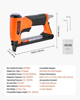 VEVOR Πνευματικό Καρφωτικό 21 Gauge, 80 Series, 12.8mm Στέμμα, 6-16... VEVOR Πνευματικό Καρφωτικό 21 Gauge, 80 Series, 12.8mm Στέμμα, 6-16...