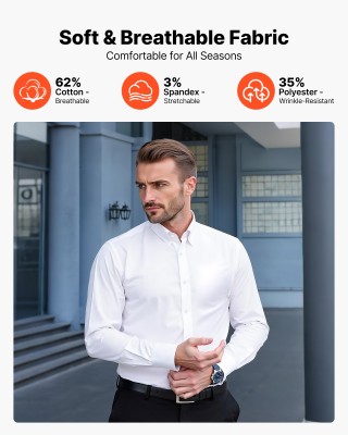 VEVOR Ανδρικό Πουκάμισο Slim Fit, Λευκό, Μέγεθος M, 77 x 113 εκ. NK...