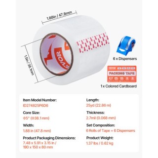 VEVOR Ταινία Συσκευασίας 6 Ρολά 25 Γιάρδες Διαφανής με Διανομέα 2.7... VEVOR Ταινία Συσκευασίας 6 Ρολά 25 Γιάρδες Διαφανής με Διανομέα 2.7...