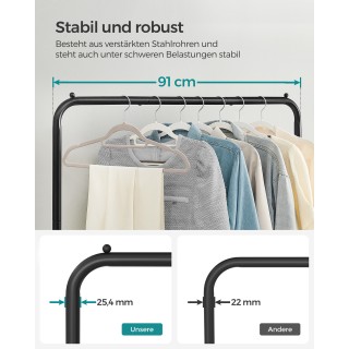 SONGMICS Κινητή Ράγα Ρούχων με Μεταλλικό Ράφι και Ρόδες 90.5x40.5x1...