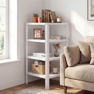 Costway Γωνιακή βιβλιοθήκη 4 επιπέδων με ανοιχτά ράφια, ελεύθερης τ...