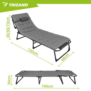 Trizand Πτυσσόμενη Ξαπλώστρα Κήπου με Μαξιλάρι, Ρυθμιζόμενη, Γκρι 2...