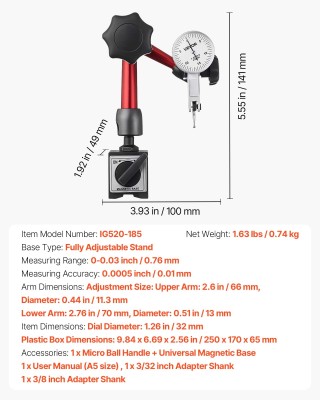 VEVOR Δείκτης Δοκιμής με Μαγνητική Βάση, Διαστάσεις: 9.84 x 6.69 x ... VEVOR Δείκτης Δοκιμής με Μαγνητική Βάση, Διαστάσεις: 9.84 x 6.69 x ...