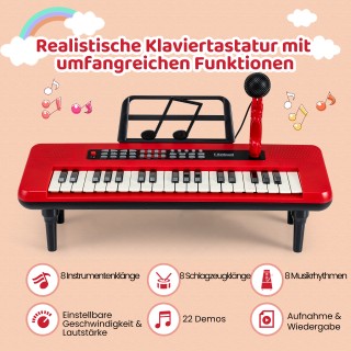 Costway Ψηφιακό Ηλεκτρονικό Πιάνο 37 Πλήκτρων Κόκκινο με Μικρόφωνο,...