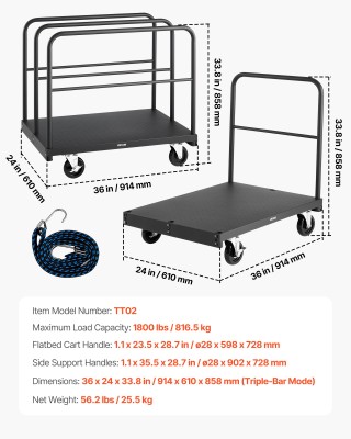 VEVOR Καρότσι Δομικών Υλικών έως 816 kg, 91.4 x 61 cm με Περιστρεφό...