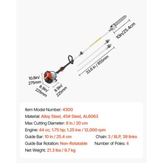 VEVOR 10 Ασύρματο Κονταροπρίονο Βενζίνης 43CC Δίχρονο ECCYJCS10INCB... VEVOR 10 Ασύρματο Κονταροπρίονο Βενζίνης 43CC Δίχρονο ECCYJCS10INCB...