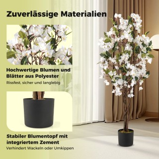 Costway Τεχνητό Δέντρο Μπουκαμβίλιας 120 εκ. με Λευκά Άνθη σε Γλάστ...