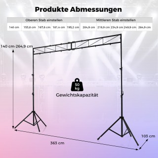 Costway Ρυθμιζόμενη Βάση Φωτισμού DJ με Τραβέρσα 360 cm, Ύψος 140–2...