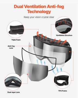 VEVOR Γυαλιά Σκι Αντιθαμβωτικά, Κυλινδρικός Φακός Revo Επικάλυψης, ...