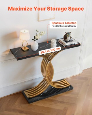 Χρυσή Κονσόλα Μοντέρνο Ξύλινο Ορθογώνιο Τραπέζι με Μεταλλικά Πόδια ...