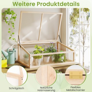 Costway Υπερυψωμένη Ξύλινη Θερμοκήπιο-Καλλιέργεια με Διαφανές Αναδι...